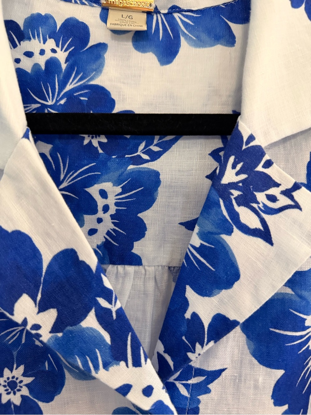 Magaschoni White Button-Front Top with Blue Floral Print - Picture 3 of 5